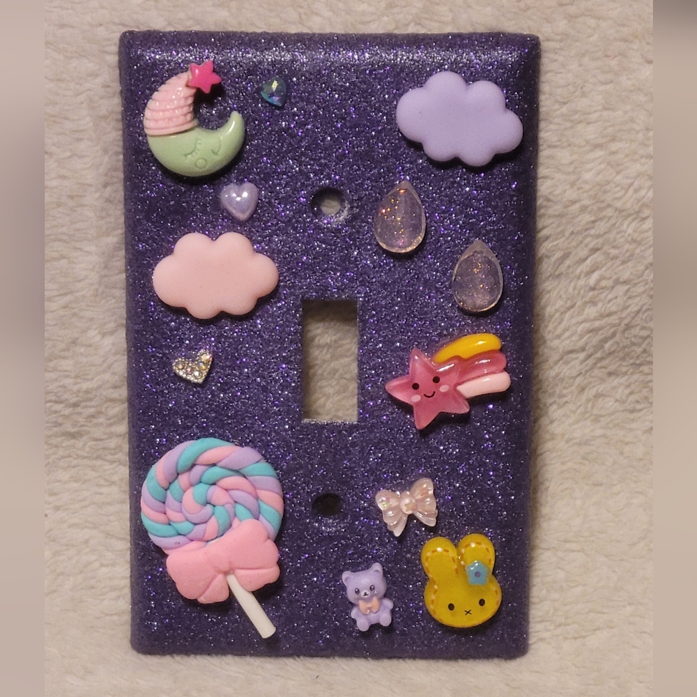 Purple Glitter Light Switch Cover with Cute Decorations